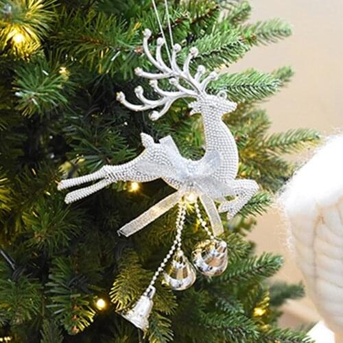 1Pcs Gold Silver Reindeer PVC Elk Christmas Tree Pendant Ornament Cute Deer with Bell DIY Christmas Decor Kids Gift Navidad Noel