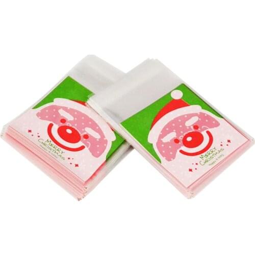 100pcs 7*7cm Cookie Gift Bags Christmas Santa Claus Snowman Snacks Cookie Plastic Packaging Bags Party Wedding Candy Bag