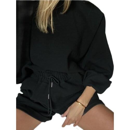 2021 Casual Solid Sportswear Loose Shorts Sets Two Piece Set Women Drawstring Matching Jogging Running Athleisure Outfits