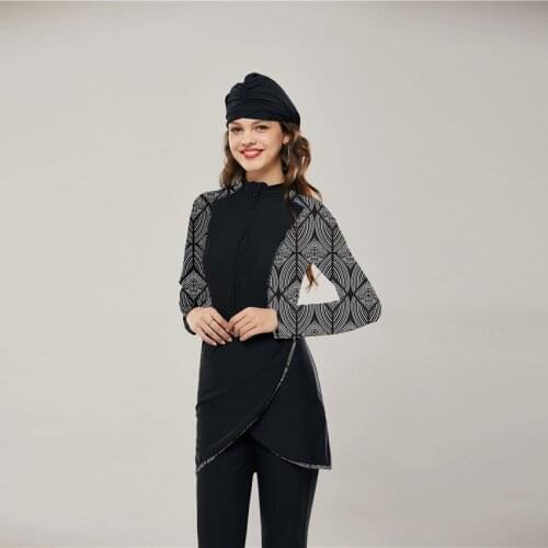 2020 Modest Muslim Swimsuit Burkinis Full Cover Islamic Arab Long Sleeve Swimming Set Bearwear Hijab Bathing Suit Swimwear