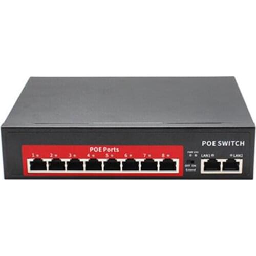 48V POE Switch with 8 100Mbps Ports IEEE 802.3 Af/At over Ethernet IP Camera/Wireless AP/CCTV Camera System