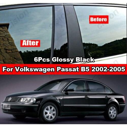 6Pcs Glossy Piano Black Car Door Window Center BC Column Pillar Post Trim Cover PC Sticker For Volkswagen VW Passat B5 2002-2005