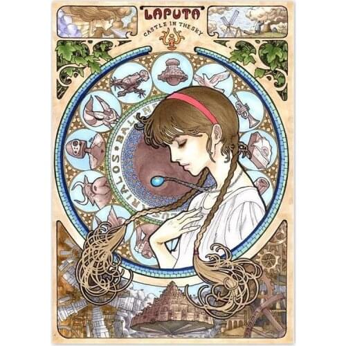 Mucha Style Miyazaki Hayao Anime Posters And Prints Classic Japanese Animation Canvas Painting Home Decoration Wall Art Pictures