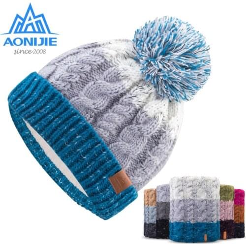 AONJIE M28 Adult Kid Children Thick Cable Winter Fleece Lined Knitted Hat Cuffed Beanie Skull Cap Circle Loop Scarf for Skiing