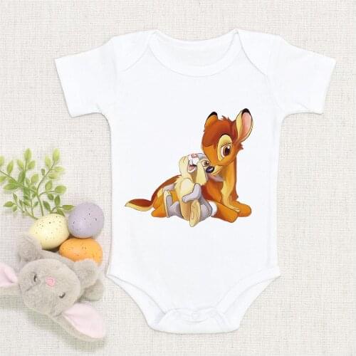 Bambi And Thumper Rabbit Baby Rompers Jumpsuits Newborn Disney Cartoon Round Neck Print Baby Boys Girls Infant Clothes Bodysuits