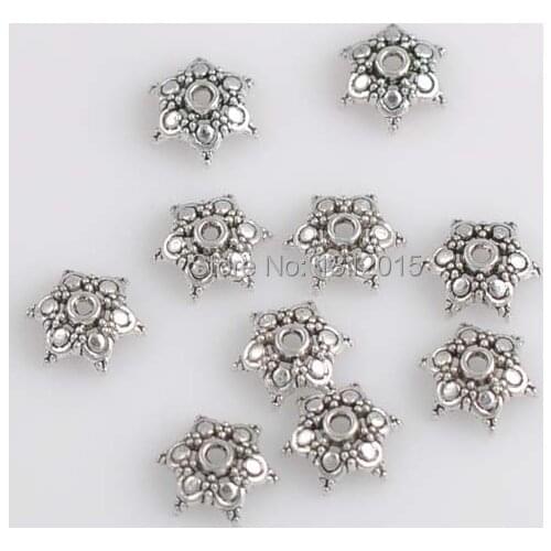 Free shipping! 50pcs Tibetan Antique StyleTone Small Flower Antique Silver Plated DIY Metal Spacer Beads Caps 13x5mm YTC0039