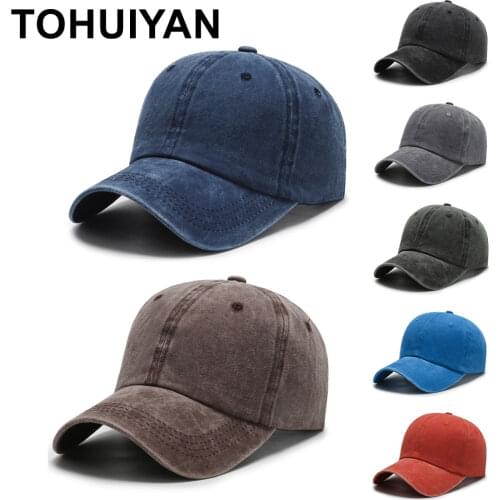 TOHUIYAN Solid Washed Cotton Baseball Cap Casual Bone Masculino Dad Hat Autumn Curved Visor Snapback Caps Women Fashion Sun Hats
