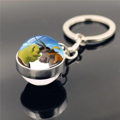 Hot Selling Shrek Keychain Glass Ball Pendant Jewelry Charms Keychains for Car Keys Decoration Accessories Boyfriend Gift