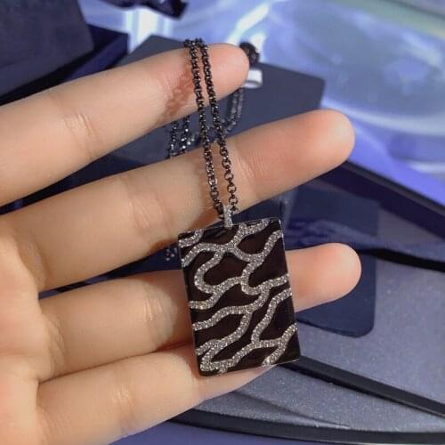 Brand 1:1Brand Necklace Fashion Dark Grey Camouflage Rectangle Pendant Adjustable Necklace Micro Zirconia Women Jewelry