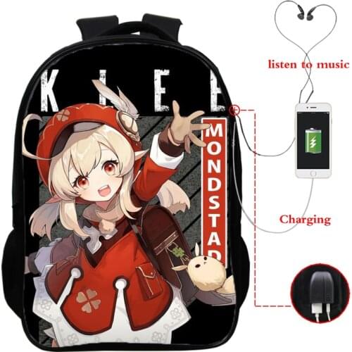 Genshin Impact Printing Backpacks Kids School Bags Teenagers Backpack Bag Travel Bookbag Nylon 16 Inch Usb Charging Bags Mochila