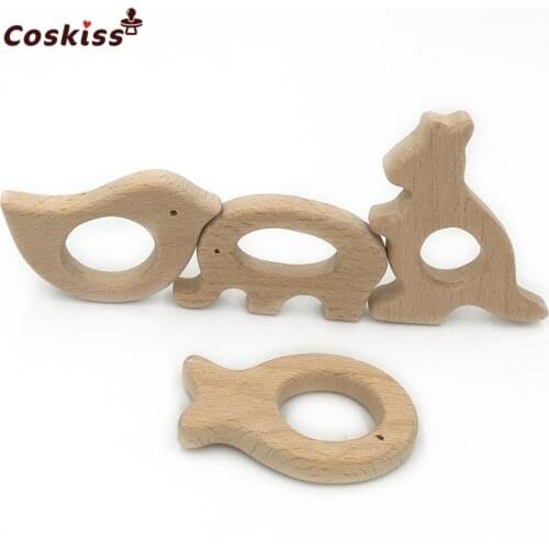 DIY Baby Teether Toys Organic Natural Beech Wooden Elephant-Bird-Fish-Kangaroo Hand Cut Toys Baby Wooden Teether Gift