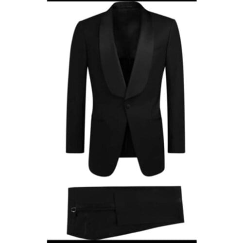 Two Pieces New Arrival Mens Suit 2021 Slim Fit One Button Shawl Lapel Black Wedding Suit Groom Wear Blazer (Jacket+Pants+Tie))