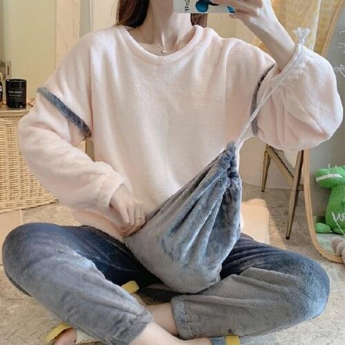 Fdfklak 3 Piece Set Thicken Flannel Winter Pajamas Women Cartoon Students Sleepwear Pijama Velvet Home Clothes Cute Pyjamas