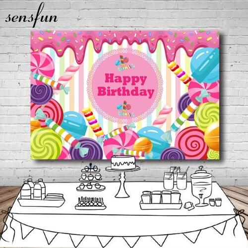 Sensfun Candy Theme Photography Backgrounds Pink Girls Birthday Party Backdrop Dessert Table Photo Studio Customized Photocall