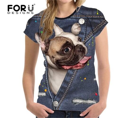FORUDESIGNS Cute 3D Animal Dog Printing T shirt for Women Summer Casual T-shirt for Female Fashion O Neck Short Sleeve Tops Tee