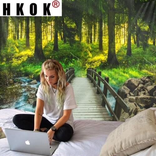 HKOK Mountain River Forest Natural Landscape Tapestry Wall Hanging Covering Rugs Background Cloth Beach Mat Blanket Home Decor