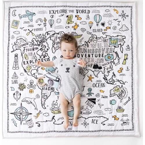 Baby World Explorer Play Mat Organic Cotton Playmat Nursery Crawling Rug Unisex Newborn Decor Adventure Game Kids Floor Ground