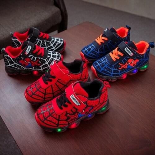 Spider-Man Light Up Shoes For School Age Kids Mesh Sneakers With Flashing LED Lights Disney, New Spring / Summer Collection
