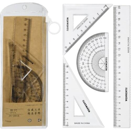 JS-2015 4 pcs/ set high quality ruler protractor student mathematics geometry plastic triangle ruler set office school supplies