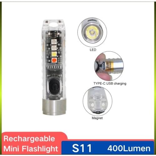 Multi-function Mini LED Flashlight Service Life 500000 Hours 400Lumens USB Rechargeable Portable Tail Magnet Keychian Light
