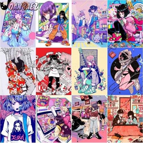 Anime Diamond Painted Numbers Abstract Girl Mosaic Kit Cross Stitch Embroidery 5D Diy Hand-Inlaid Wall Decoration Design