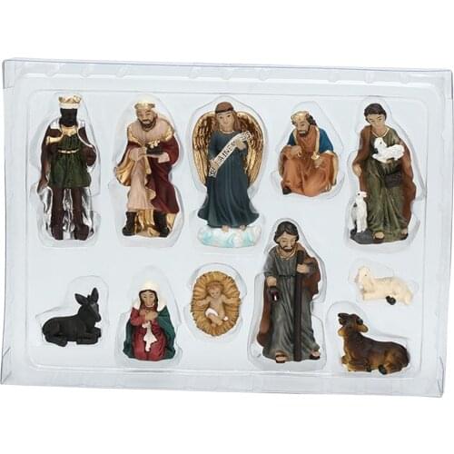 Nativity Set 5cm Resin Stone 11 Figurines, Catholic Gift Holy Family Christmas Decoration Nativity Scene