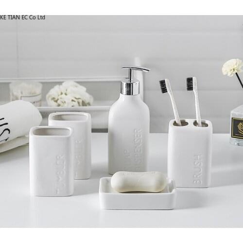 European-style White Ceramic Bathroom Five-piece Household Toiletry Set Toothbrush Cup Lotion Bottle Soap Dish Bathroom Supplies