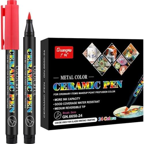 12/24 Colors High Temperature Oven Baked Ceramic Marker Pen Set, Permanent Porcelain Marker Pen for Drawing on Ceramic Porcelain