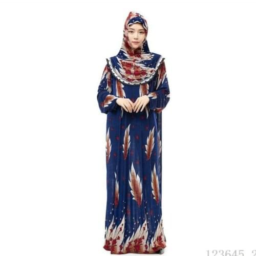 Cheap Muslim Fashion Dresses Flower Print Pullover Turkey Abaya Dubai Prayer Dress Turkish Islamic Clothing Ramadan Costume Sets