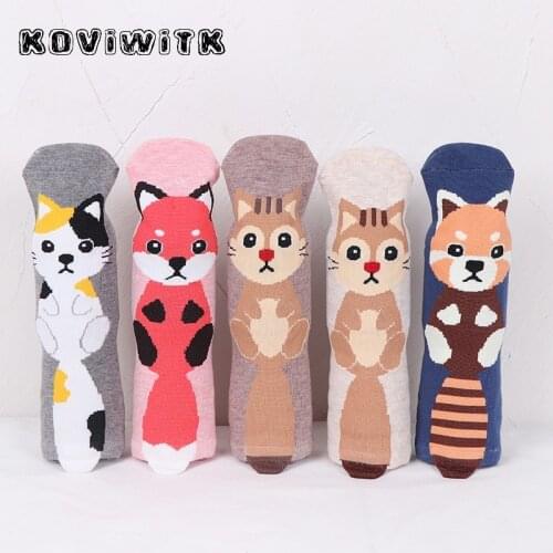Cute Fox Socks for womens Animal Cotton Thicken woman pink Solid winter Ladie fashion Warm Casual Red short sock Female Art sox