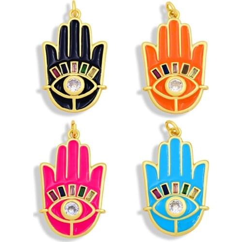 OCESRIO Brass Cubic Zirconia Hand of Fatima Pendants for Enamel Evil Eye Pendants for Jewelry Making Supplies Pdta380