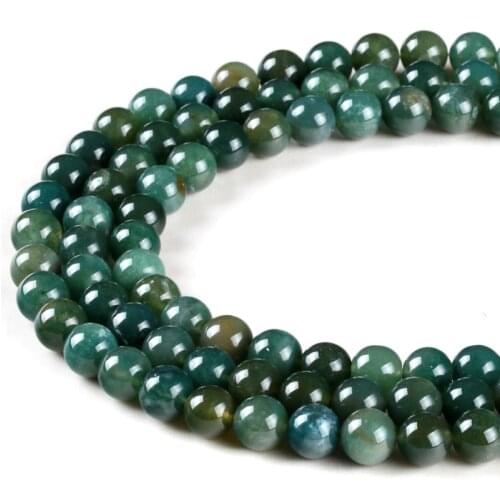 Wholesale 4/6/8/10/12 MM Moss Grass Agat Natural Stone Round Loose Green Beads For jewelry Making DIY Bracelet Strand