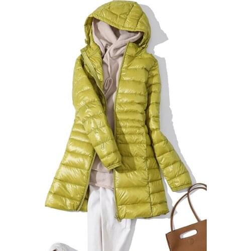 Plus size 7XL Women Hooded Down Long Jacket Winter Ultra Light Slim 90% White Duck Down Coat Female Windproof Warm Parkas