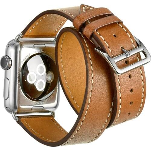 Genuine Leather Band for Apple Watch Iwatch Series 5 4 3 2 38mm 40mm 44mm 42mm Double Tour Bracelet Strap for Smart Watch Loop