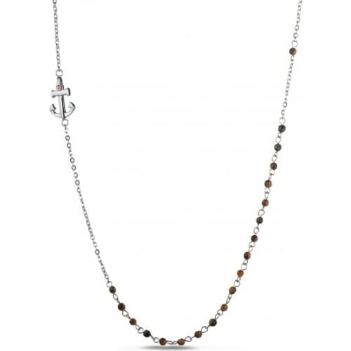 Runda Stainless Steel Anchor Pendant for Men Brown Stone Necklaces Jewelry