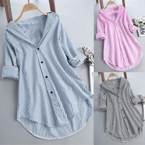 S-5XL Multicolor classic Women Stripe Long Sleeve Turn-down Collar Button Loose Top Shirts Blouse surchemise femme carreaux F4