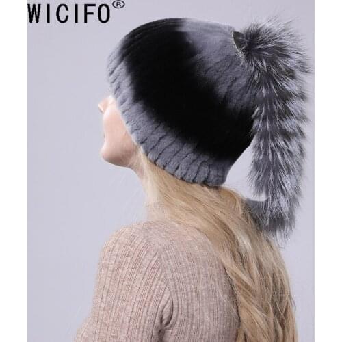 Winter woman fur hat real beaver rabbit fur hat fox fur tail novel Russian ear protector high quality female bran