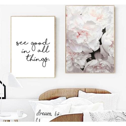 Scandinavian Style Peony Flower Canvas Print Large Wall Art Posters and Prints Quote Poster Flower Wall Pictures for Living Room