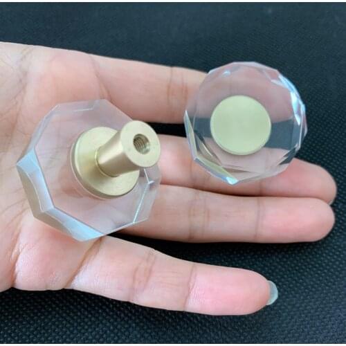 Modern Crystal Cabinet Kitchen Knobs Clear Drawer Dresser Pulls Brass Cupboard Furniture Door Handles-4Pack