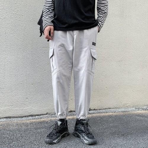 Leisure Mens Cargo pants Fashion Hip Hop Street attire Big pocket Sports Mens pant Loose Pure cotton Men long pants Size M-3XL