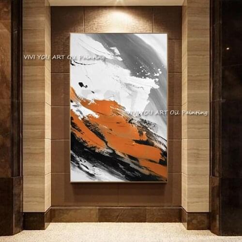 The High Quality Handmade Orange Gray Simple Minimalist Oil Paintings On Canvas Wall Art Pictures For Living Room Decoration