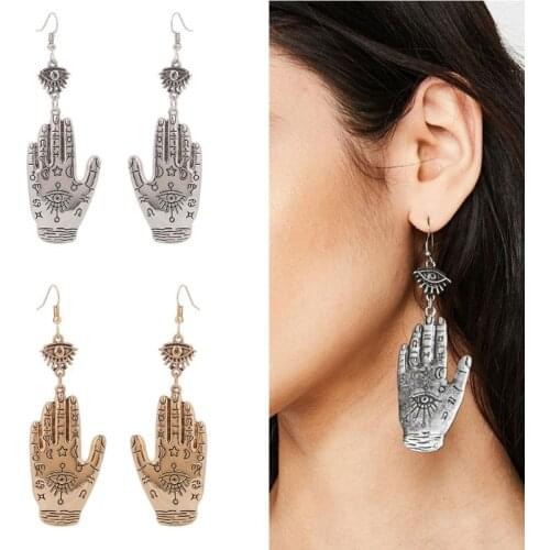 Vintage Evil Eye Hasma Fatima Hand Lucky Hook Drop Earrings Pierced All Saints' Day Religious Totem Fashion Jewelry