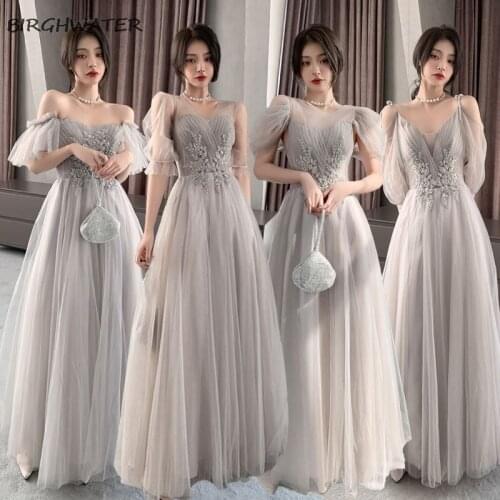 Womans Dress Elegant Formal Grey Party Dress Bridesmaid With Sleeves Summer Fall Slim Sisters Simple Atmosphere Evening Dresses