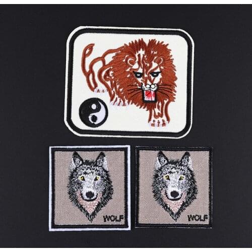 1PCS Cartoon Animal Wolf Lion Patches Iron On Cute Embroidery Cloth Patch Clothes Badge DIY Clothing Accessories