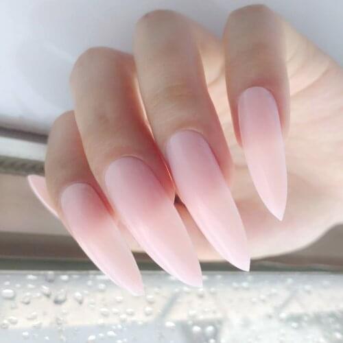 24Pcs Shiny Natural Pink Artificial False Nail For Design Super Long Stiletto Fake Nails With Glue DIY Full Cover Manicure Tool