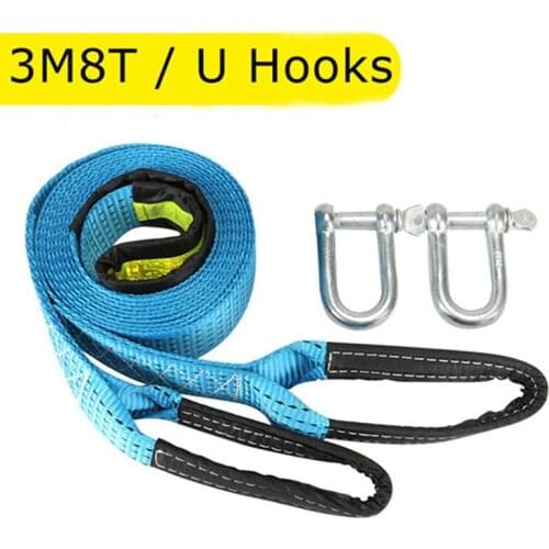 3 Meter 8T Car Tow Rope Off-Road Vehicle Tow Rope with Cable with U Hook with Reflector Lamp for Car Truck Trailer SUV