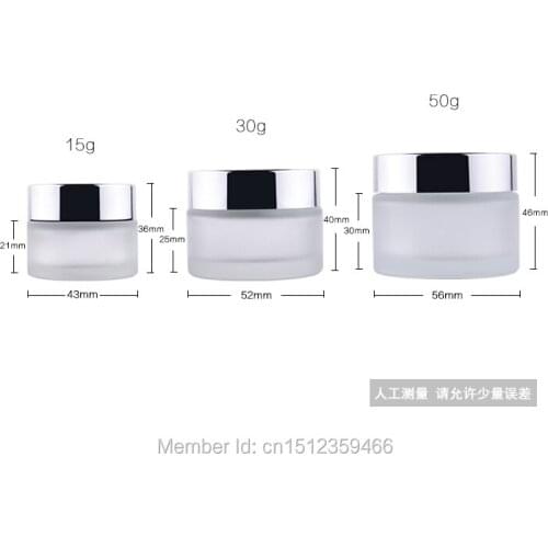 30G 30ML Plating Frost Glass Jar, Bright Silver Lid Plastic Inner Cap, Cosmetics Sample Packing Container, 20pcs/lot