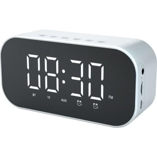Wireless Speaker White Bluetooth Speaker Mirror Screen Bedside Home 2000mAh Portable Stereo USB Speakers Alarm Clock Display