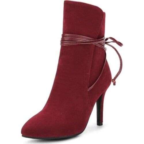 Big Size 9 10 11 12 boots women shoes ankle boots for women ladies boots shoes woman winter Solid color cross binding