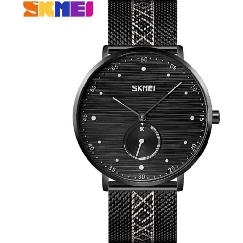 SKMEI Casual Quartz Watches for Men Black Stainless Steel Strap Creative Water Resistant Business Man Modren Wristwatches 9218